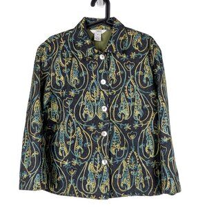 Stonebridge Boho Embroidered Jacket S Wool Blue Green Yellow Paisley Swirl Leaf